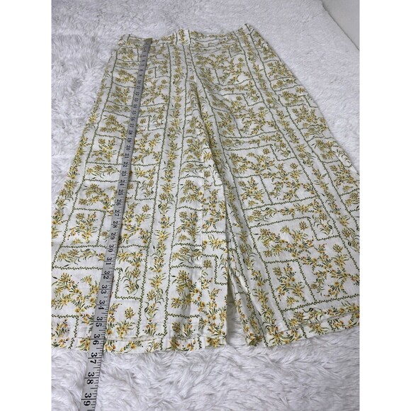 Joie Pants Ivory Floral Size M 100% Linen Wide Leg Ankle Cropped - Picture 5 of 10
